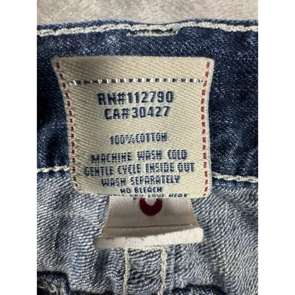 True Religion Jeans M 34 Joey Flare Dark Wash Horseshoe Flap Pocket Twisted Seam